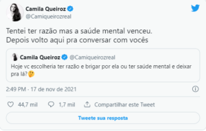 Camila Queiroz em seu Twitter