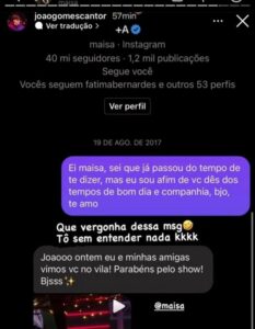 João Gomes mostrou a mensagem enviada a Maisa 